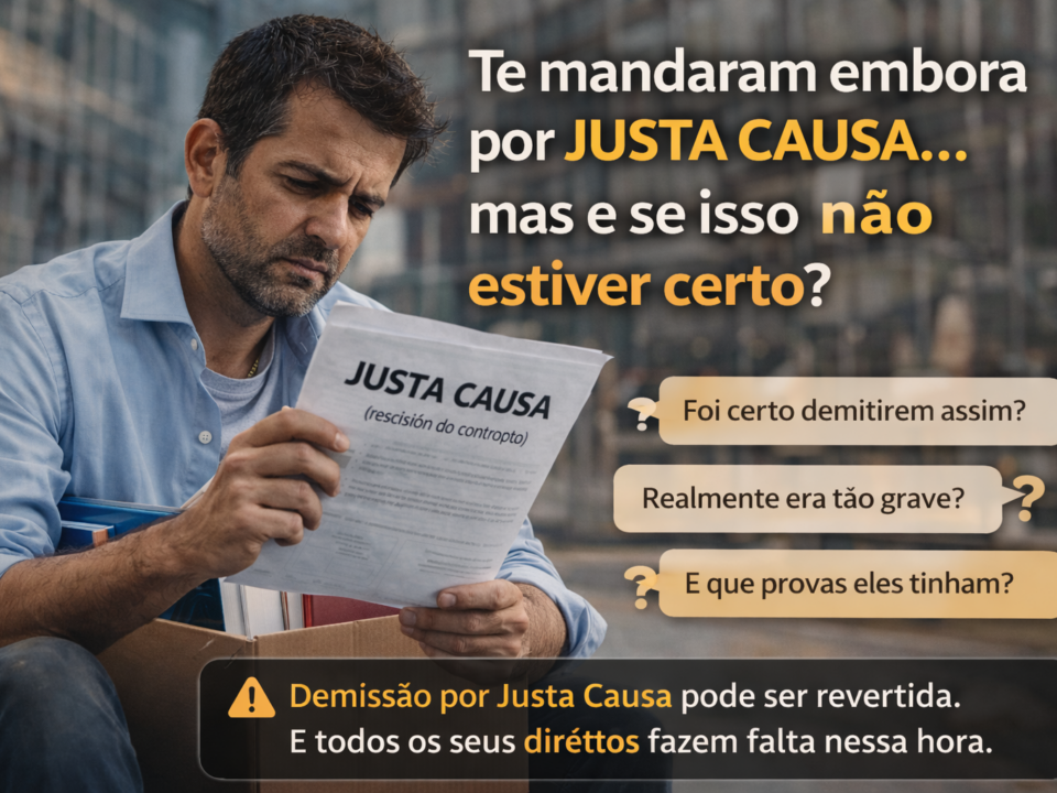 Homem brasileiro sentado na rua, segurando um documento de demissão por justa causa, com expressão preocupada enquanto analisa o papel.